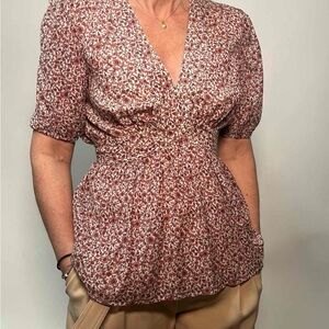 Tory Burch Floral V-Neck Blouse - Red